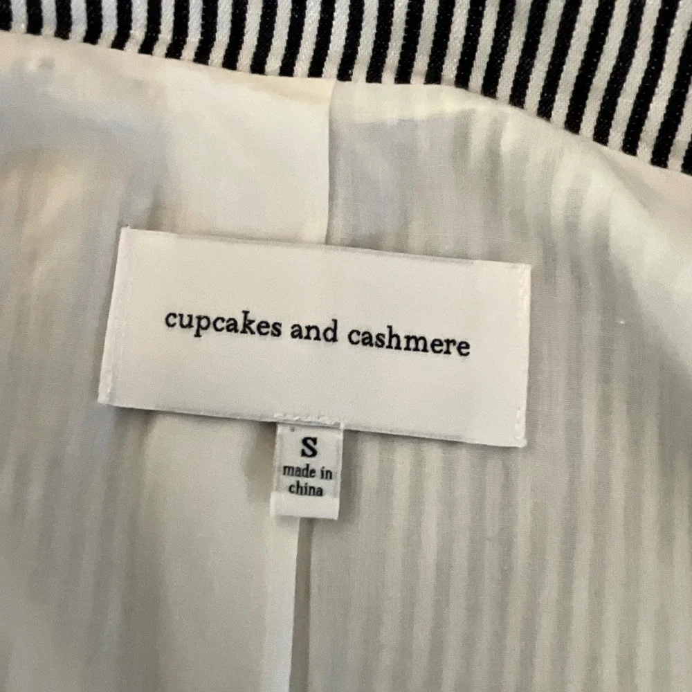 Cupcakes &‎ Cashmere Black White Pinstripe Blazer Jacket Buttonless Women Size S